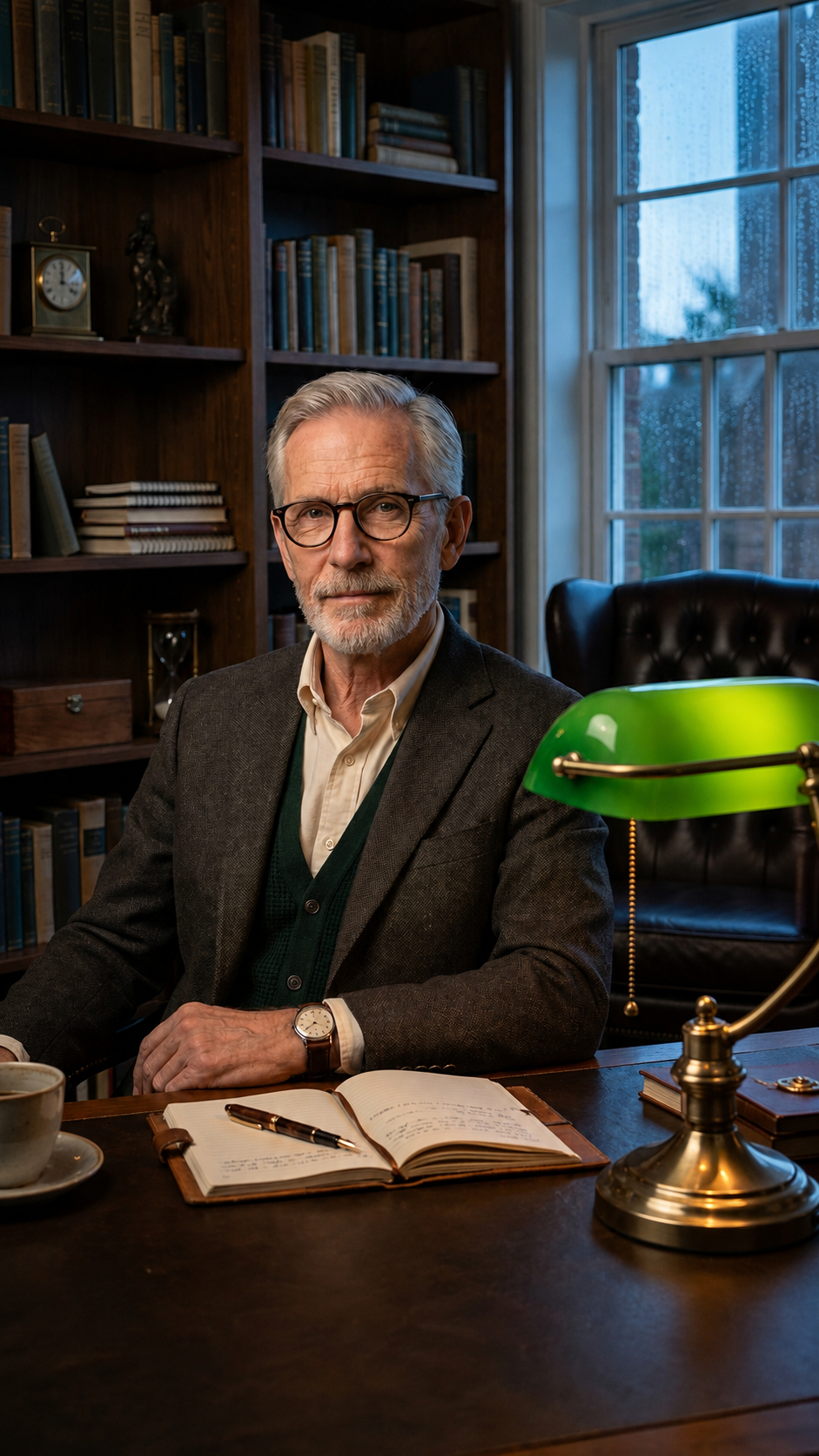 Arthur Vale seated in his study