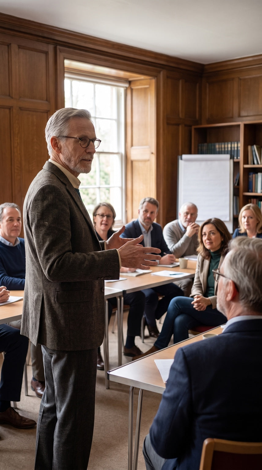 Arthur Vale teaching a small in-person social intelligence workshop